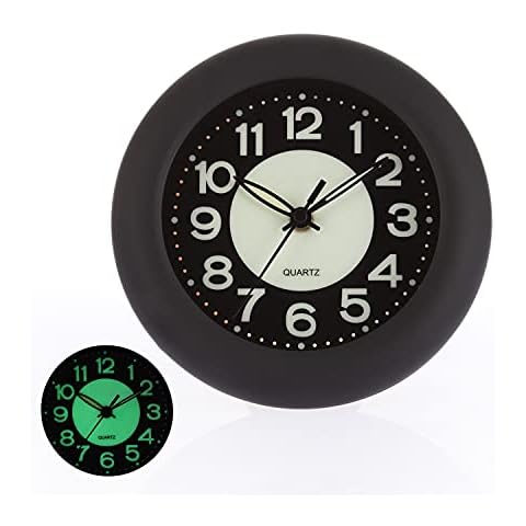 JLENOVEG Modern Night Light Black Wall Clock, 6.7 Inch Luminous Silent Non-Ticking Quartz Wall Clocks, Numbers and Hands, AA Battery Operated Decorative Wall Clock Cover