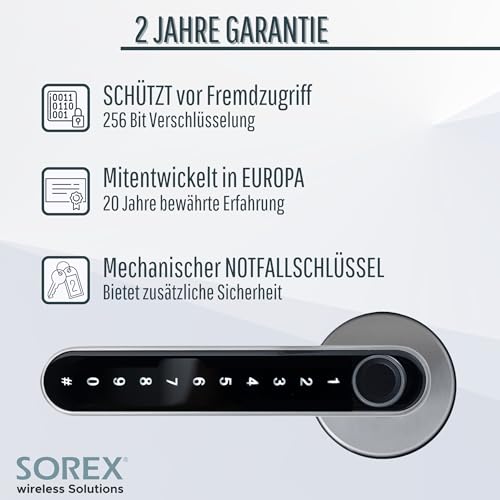 SOREX Smart Handle Max - Elektronischer Türgriff mit Fingerabdruck & Zahlencode Erkennung sowie...