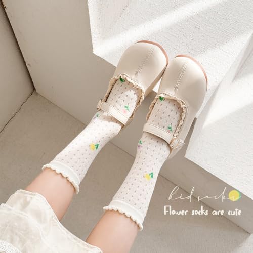 5 Pairs Lolita Kids Socks - Breathable Cotton Summer Socks for Girls - Cute Lace Trim, Anti-Slip4