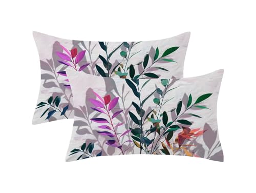 Set di 2 Federe Cuscini da Esterno Impermeabili, Beige Federe Cuscini Divano 50x70, Pianta Motivo Copricuscini Divano Velluto con Cerniera Invisibile per Esterno Giardino Decor, Regalo Donna,Model541