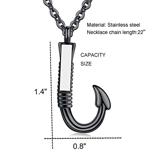 Azfvbql Fishing Hook Cremation Necklace For Ashes Fish Hook Stainless Steel Urn Jewelry Memorial Pendant Keepsake For Men (Black) #TOP4