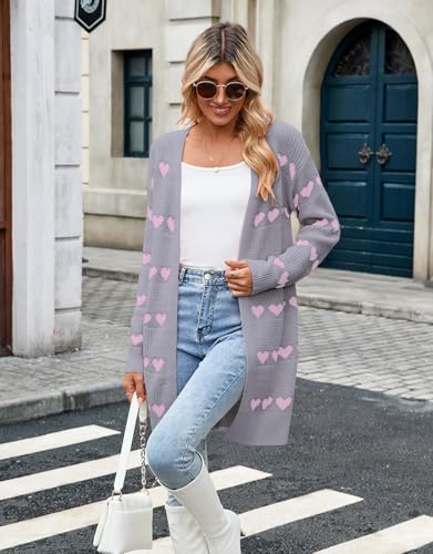 Image of Alsol Lamesa Women's Long Sleeve Heart Cardigan Sweaters V Neck Open Front Knit Coat