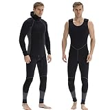 NIVOK Traje de neopreno con capucha para hombre, de 3 mm, traje de buceo de neopreno + chaleco de buceo para pesca submarina, buceo profundo, esnórquel, S, negro