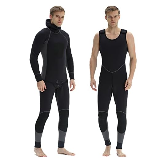 NIVOK Herren 2-teiliger Neoprenanzug mit Kapuze 3 mm Neopren-Tauchanzug Taucheroberteil + Taucherweste zum Speerfischen, Tieftauchen, Schnorcheln,S,Schwarz