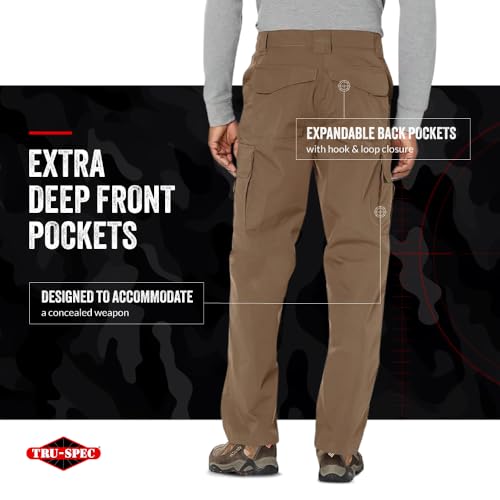 Tru-Spec 24-7 Original Tactical Pants - Water-Resistant Ripstop Cargo Work Pants for Men, Concealed Carry & Knee Pad Openings - Earth - 36W x 37L