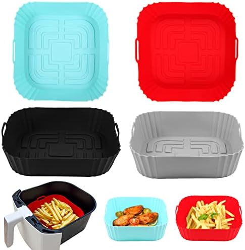 4 Pack Square Silicone Air Fryer Liners for 4-7 QT Square Air Fryers, Reusable Air Fryer Silicone Liners, Heat-Resistant Air Fryer Liners Silicone Material, BPA Free and Dishwasher Safe