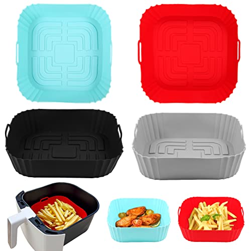 4 Pack Square Silicone Air Fryer Liners For 4-7 Qt Square Air Fryers, Reusable Air Fryer Silicone Liners, Heat-Resistant Air Fryer Liners Silicone Material, Bpa Free And Dishwasher Safe #TOP4