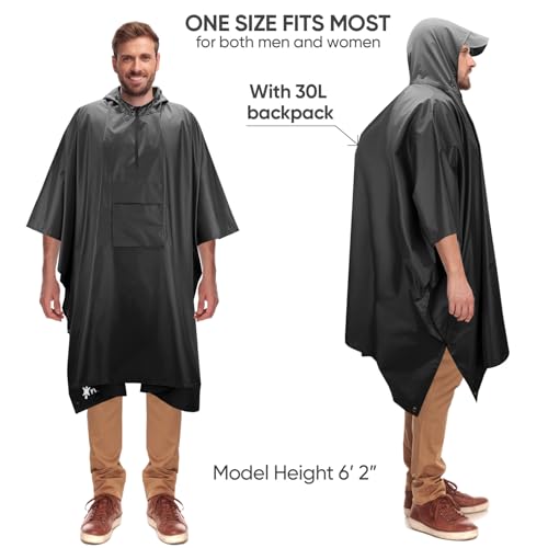 Image of PTEROMY Hooded Rain Poncho for Adult, Waterproof Lightweight Unisex Raincoat for Hiking Camping Emergency