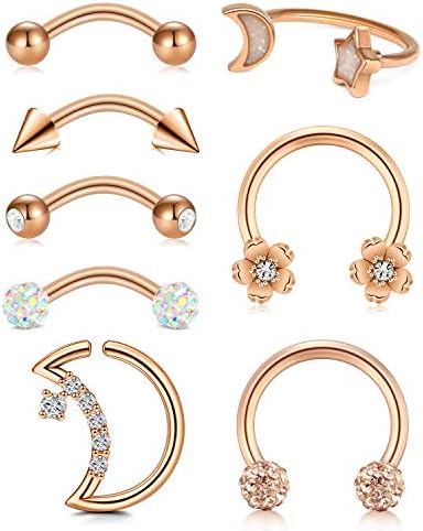 Rajnard 16G Eyebrow Bar Curved Barbell Surgical Steel Rook Daith Earring Eyebrow Piercing Jewelry Pack for Women Men