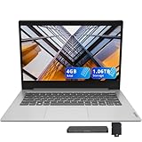 Lenovo IdeaPad 1 14' HD Laptop, AMD A6-9220e, 4GB RAM, 1.06TB Storage (64GB eMMC + 1TB Docking Station Set), AMD Radeon R4 Graphics, 1 Year Office 365, HD Camera, WiFi, Windows, Platinum Gray