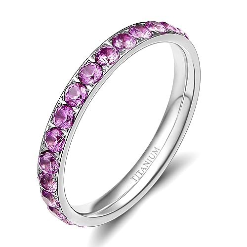 TIGRADE 3mm Women Titanium Engagement Ring Cubic Zirconia Eternity Wedding Band Size 3-13.5, Purple Pink, Size 9 by TIGRADE - Used condition - US$13.61
