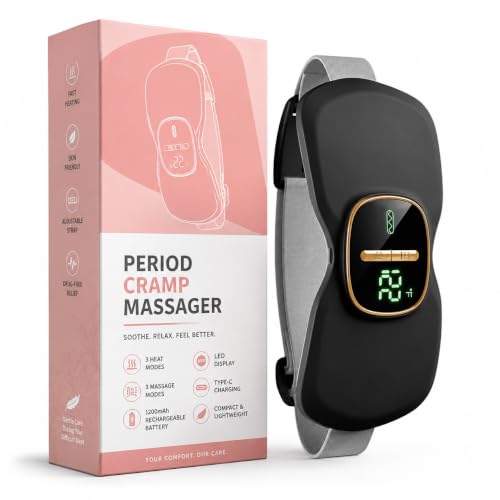 Image of Comfytemp Period Cramp Relief Massager with 3 Heat & 3 Massage Modes, Portable Cordless Electric Heating Pad for Pain Relief, Back & Belly Heating Belt with LED Display, Rechargeable Menstrual Device