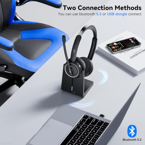 Image of Wireless Headset with Mic for Work, Bluetooth Headset with Microphone (Noise Cancelling & Mute Button), Wireless Headphones with Mic for Work from Home /Office /PC /Call Center /Computer /Laptop /Teams /Zoom