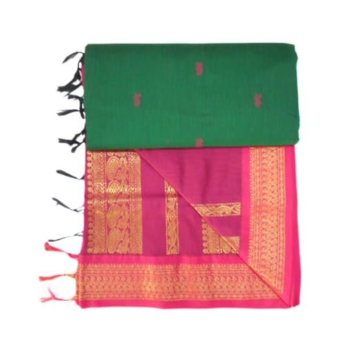 Image of Pure Kalyani Cotton Saree | Zari Border & Blouse Piece - Lata Gadwal Design | Traditional Saree