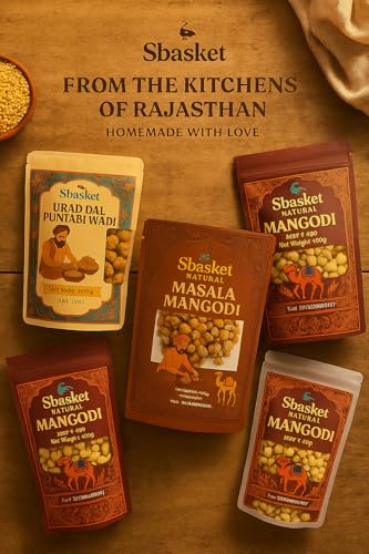 Image of SBasket Naturals Rajasthani Mangodi /Moong Badi 700g | Sun-Dried Moong Dal Wadi | Handmade by Mahila Udyog Women | Protein Rich & Gluten Free | No Preservatives | For Kadhi, Sabzi & Pulao