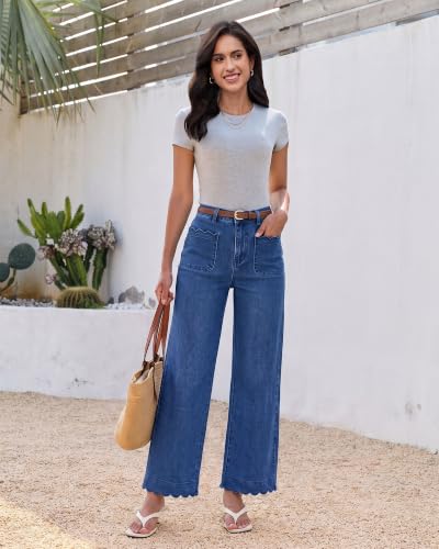 GRAPENT Jeans for Women Scalloped Straight Leg Ankle Stretchy Denim Pants - image 7