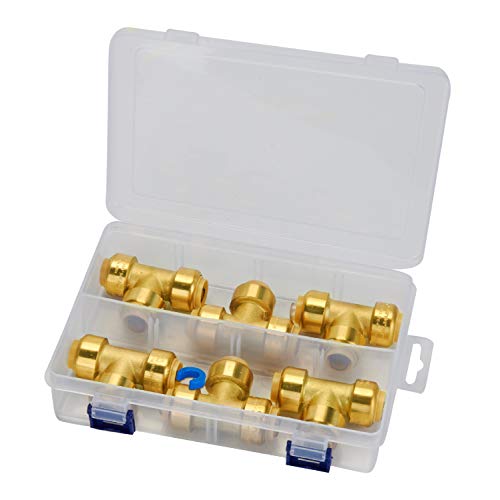 Sungator 6-Pack 1/2-Inch Push Fit Plumbing Tee, Push-To-Connect Plumbing Fittings, No Lead Brass Pipe Connector T Fittings For Copper, Pex, Cpvc #TOP7