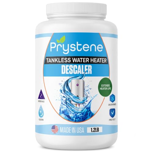 Prystene Tankless Water Heater Descaler - Professional Powder Cleaner (1.2 lbs) - Removes Limescale & Restores Efficiency - Compatible with Rinnai Rheem Navien Noritz - Food Grade Made in USA