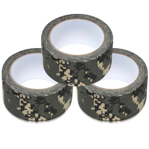 Engrowtic 3 Rolls 2 x 32 ft Camo Tape Self-Adhesive Protective Camo Duct Non-Reflective Camouflage Fabric for Outdoor Hunting Military