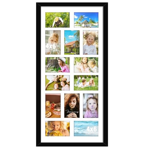 Image of DUENPY 14x30 Picture Frame 4x6 Collage Picture Frame Displays Fourteen 4x6 inch Photos Collage Wall Decor Wall Hanging Black
