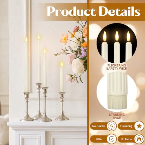 Image of Rossesay 24 Pcs Flameless LED Taper Candles Battery Operated Candle Flameless Candlesticks Flickering for Christmas Church Wedding Indoor Decoration (Roman Column,8.5 inch,9.65 inch,10.8 inch,12.8 inch,Ivory White)