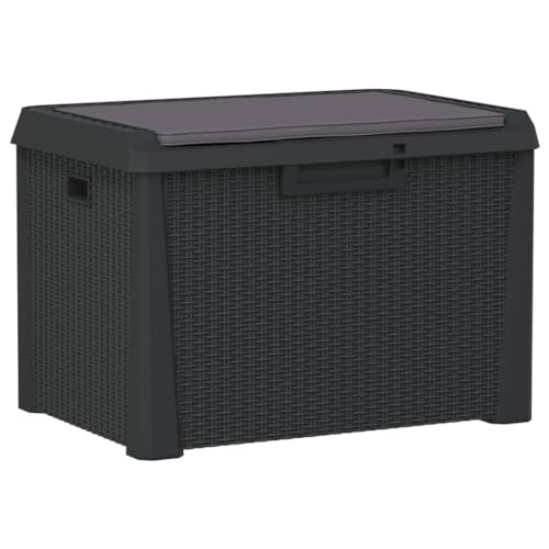 vidaXL Gartentruhe, Abschließbar Gartenbox mit viel Stauraum, Auflagenbox Truhe mit Sitzkissen, Gartenbank Kissenbox Aufbewahrungsbox, Anthrazit 125 L PP