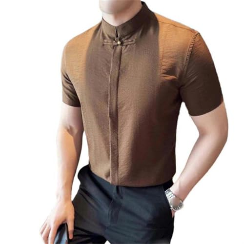 Chemise style chinois pour homme : haut en coton plissé de qualité