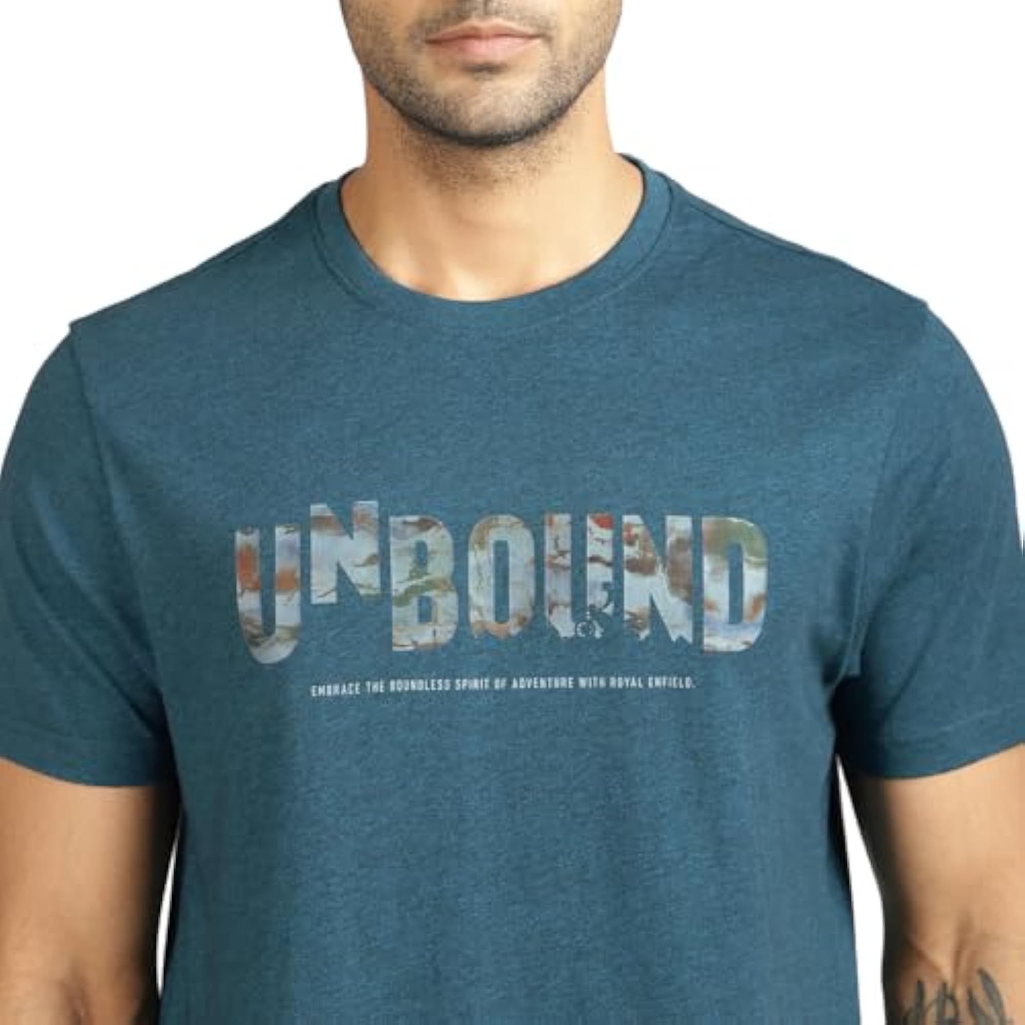 Unbound Embroidered T-Shirt Teal Melange, Casual Comfort