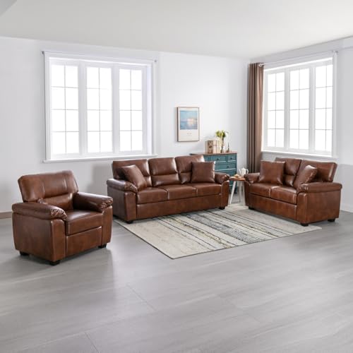 Anderson 3+2+1 Seater Fabric Sofa Set For Living Room | 6 Seater Sofa | Leatherette Sofa |Modern Sofa Set 6 Seater | Leather Sofa 6 Seater,Tan