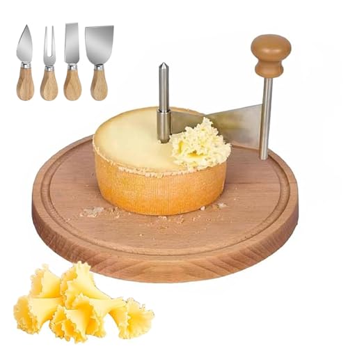 Rizador de queso con forma de flor, rueda para cortar queso con tapa y mango, cortador de queso de acero inoxidable con cúpula, cuchilla afilada y base de madera (Standard Model, No Cover)