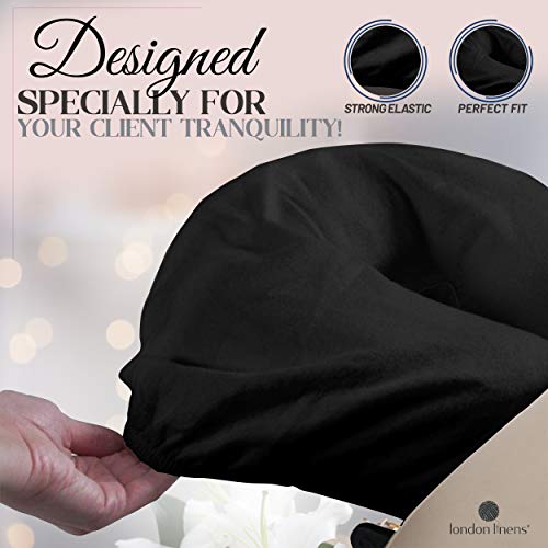 LONDON LINENS Pack of 4, Premium Extra Thick 100% Cotton Flannel Massage Tables Face Cradle Covers Cozies Fitted - Includes 4 pcs (Black)