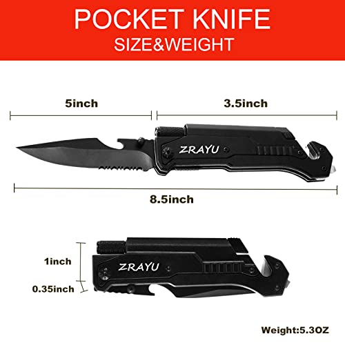 Zrayu Gifts For Men Him Husband Dad, Engraved Pocket Knife, Unique Birthday Gifts Idea, 7 In 1 Multifunction Folding Knives With Led Light Fire Starter, Essential Present For Camping Hunting Hiking #TOP5