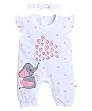 BUMZEE Strampelanzug für Mädchen, halblange Ärmel, Oberschenkellänge, Weiß (Peb9039), Weiß, 0-3 Monate