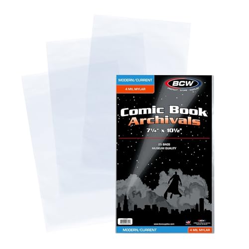 BCW Current Comic Mylar Archivals - 4 Mil Comic Book Bags | Archival Polyester Storage Sleeves for Comics | Mylar Comic Bags with 1-1/2 Flap Closure