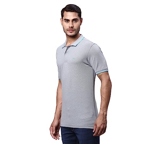 Image of Park Avenue Men's Cotton Polyester Blend Solid Pattern Slim Fit Rib Collar Polo Neck Half Sleeve Casual T-Shirt