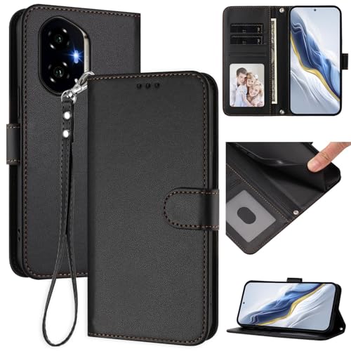 Pzwoxukhov Compatible with Honor 300 Case Cover,Compatible with Honor 300 Phone Case,Solid Color flip Shockproof Case Cover Black