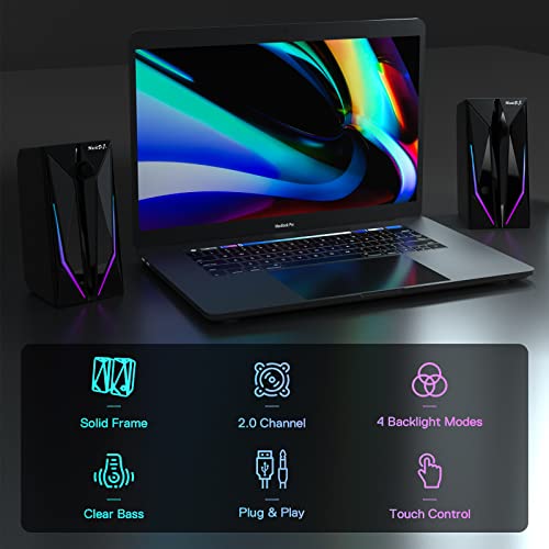 Zuo Xi Desktop Speakers, 2.0 Channel Pc Computer Hifi Stereo Gaming Speaker With Colorful Led Light Modes, Enhanced Bass And Easy-Access Volume Control, Usb Powered With 3.5Mm Aux-In. #TOP2
