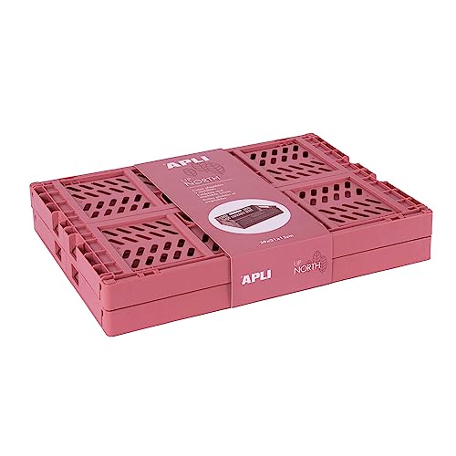 APLI 19557 - Pack de 2 cajas plegables y apilables en rosa coral de medida 29 x 21 x 12 cm, cestas ideales para ordenar, organizar y almacenar tus objetos