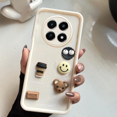 Image of COLORflow Back Cover Compatible with Realme 13 Pro 5G / 13 Pro Plus 5G | Cute Fun Cartoon 3D Ball Coffee Silicone Case (White) | Designer Camera and Body Protected Back Cover