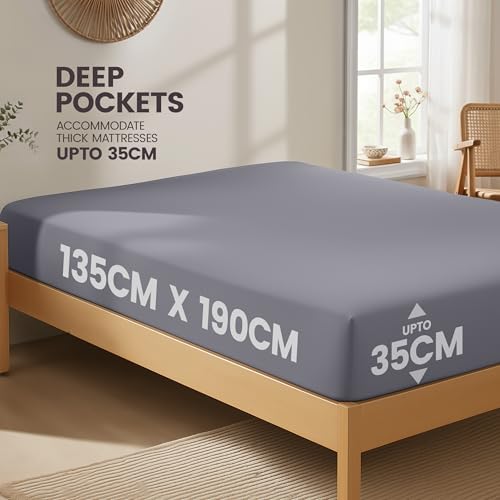 Utopia Bedding Fitted Sheet Double, Grey - Deep Pocket 14 inch (35 cm) - Easy Care - OEKO-TEX Certified - Soft Brushed Microfibre Fabric - Shrinkage and Fade Resistant - Bottom Sheet
