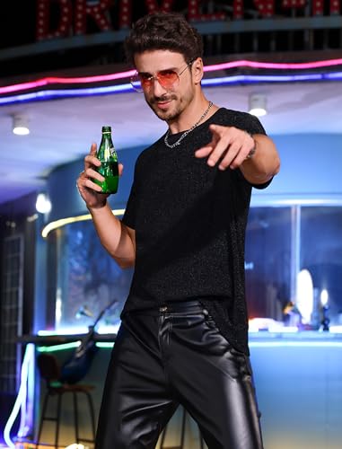Men's Shiny Shirts Sparkly Tee Short Sleeve Glitter T-Shirt Rave Party Nightclub Top3