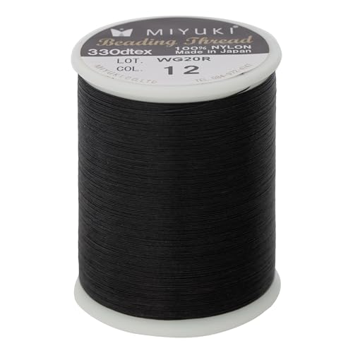 Lista de Cuerdas e hilos para abalorios los más solicitados. 44 Miyuki - Hilo de abalorio - Cuerda de nailon preencerado para proyectos de encordado, carrete de 500 metros/545 yardas, color negro, 0.2 mm de diámetro, fabricado en Japón