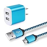 USB Plug, Android Charger Cable 6ft, 2 Port Multi USB Wall Charger 2.1A Travel Phone USB Adapter Power Cube and Braided Micro USB Cord for LG Stylo 3 Plus, Samsung Galaxy S7 S6 Edge J3 J7, PS4, Kindle