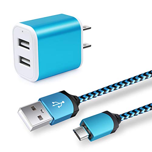 Usb Plug, Android Charger Cable 6Ft, 2 Port Multi Usb Wall Charger 2.1A Travel Phone Usb Adapter Power Cube And Braided Micro Usb Cord For Lg Stylo 3 Plus, Samsung Galaxy S7 S6 Edge J3 J7, Ps4, Kindle #TOP7