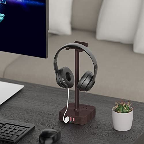 Cozoo Headphone Stand & Power Strip 2 In 1 Desk Gaming Headset Holder With 3 Usb Charging Ports And 2 Power Outlets Earphone Hanger Accessories For Desktop Gamer Headset Stand (Walnut Wood) #TOP3