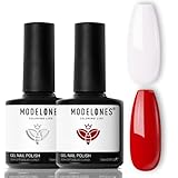 Modelones Weiß Rot Gel Nagellacke, 2 Stück 15 ml Weiße Gel Nagellack Set, weicher UV Gel Nagellack, langlebig und einfach aufzutragen, Nagelgel-Maniküre, ideal für Salonstudios und den Heimgebrauch