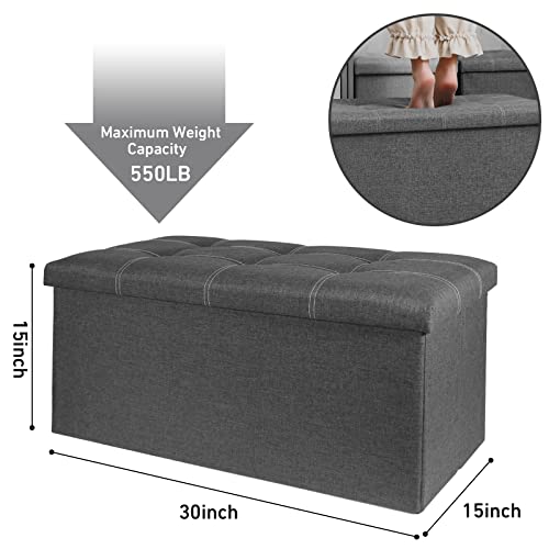 Mrcrypos Ottoman Bench Dark Grey Linen Storage Ottoman Coffee Table Folding Long Shoes Footstool Dressing Stool Suitable For Living Room Bedroom 30"X15"X15" #TOP2