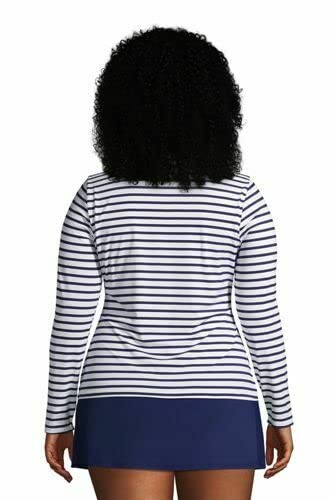 Lands' End Womens Long Sleeve Swim Tee Rash Guard White/Deep Sea Stripe Regular X-Large #TOP1