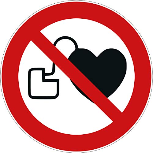 Preisvergleich Produktbild 10 Aufkleber Kein Zutritt für Personen mit Herzschrittmachern oder implantierten Defibrillatoren Aufkleber 95mm Schild überkleben Verbotszeichen Aufkleber Herzschrittmacher verboten P007