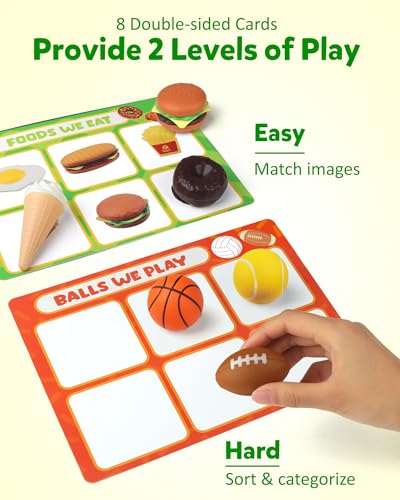 Coogam Sorting Toy for Toddlers, Animals Dinosaurs Fruits Vehicles Foods Fishes Balls Farm Playset, Fine Motor Montessori Game Preschool Educational Learning Gift for Year Old Kids